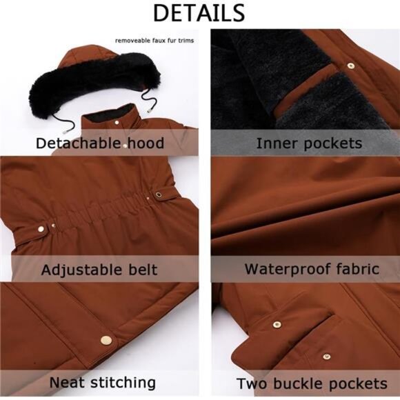 Women's Winter Down Coat Thicken Fleece Lined Orange - Picture 4 of 4